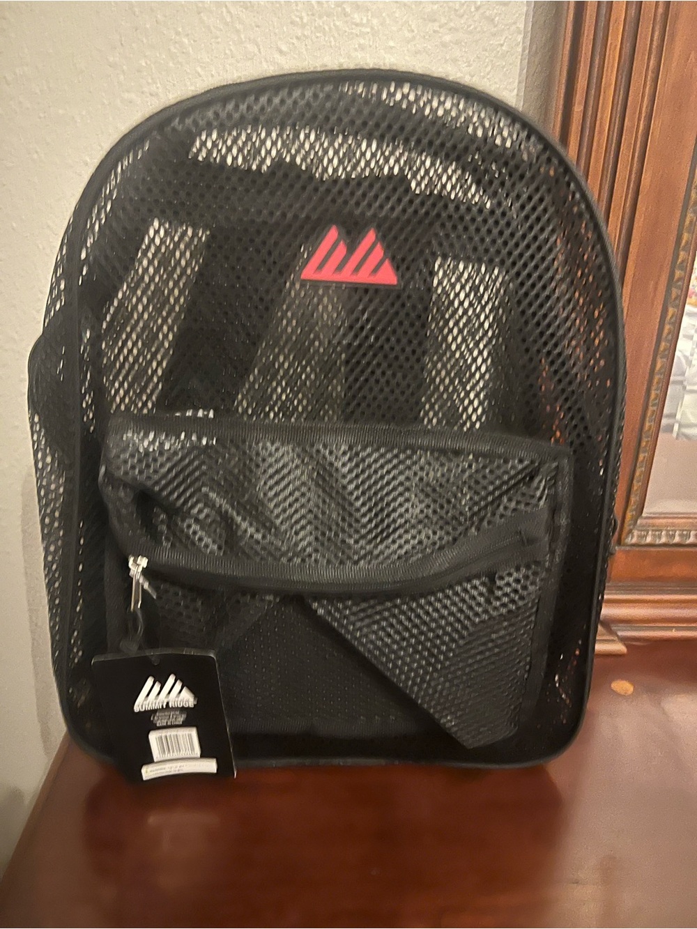 Black Mesh Backpack with Front Pocket